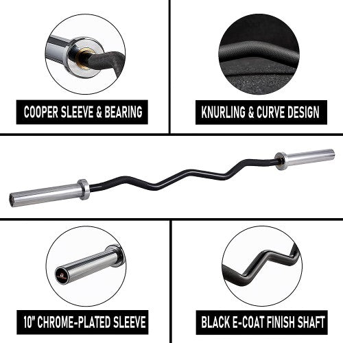 Olympic Curl Bar, 56 inch EZ Curl Barbell, 500 LB Weight Capacity Lifting Bar for Strength Training, Biceps Curl and Triceps Extensions - 1026797 Olympic Curl Bar, 56 inch EZ Curl Barbell, 500 LB Weight Capacity Lifting Bar for Strength Training, Biceps Curl and Triceps Extensions - 1026797